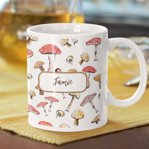 Boho Mushrooms Hand-Drawn Toadstools Personalized Coffee Mug