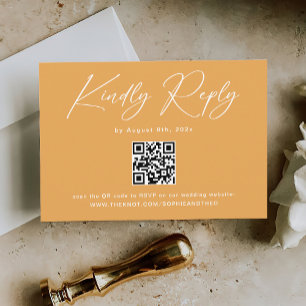 Boho Mustard Yellow QR Code Wedding RSVP Enclosure Card