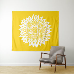 Boho Mustard Yellow Sunflower Mandala Tapestry