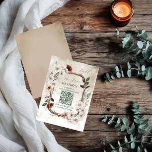 Boho Muted Fall Floral Bridal Registry QR Code Note Card