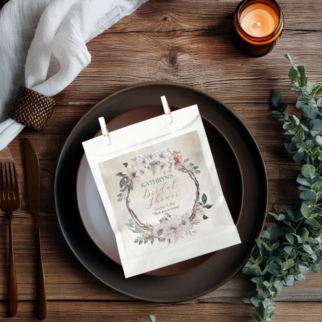 Boho Muted Fall Floral Bridal Shower Favor Bag (Boho Muted Fall Floral and Grapevine Wreath "Fall in Love" Bridal Shower Collection Favor Bags)