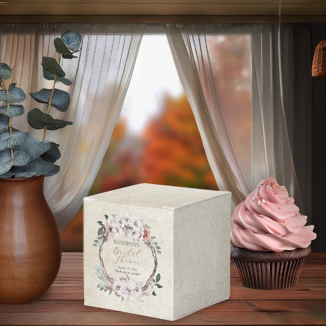 Boho Muted Fall Floral Bridal Shower Favor Boxes (Boho Muted Fall Floral and Grapevine Wreath "Fall in Love" Bridal Shower Collection Favor Box)
