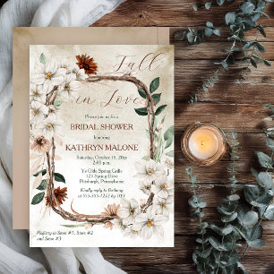 Boho Muted Fall Floral Fall in Love Bridal Shower Invitation