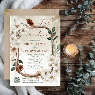 Boho Muted Fall Floral Fall in Love Bridal Shower Invitation
