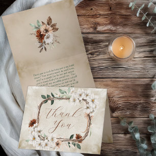 Boho Muted Fall Floral Fall in Love Bridal Shower Thank You Card