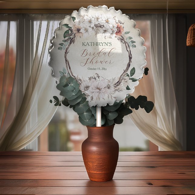 Boho Muted Fall Floral Wreath Bridal Shower Balloon (Boho Muted Fall Floral and Grapevine Wreath "Fall in Love" Bridal Shower Collection Balloon)