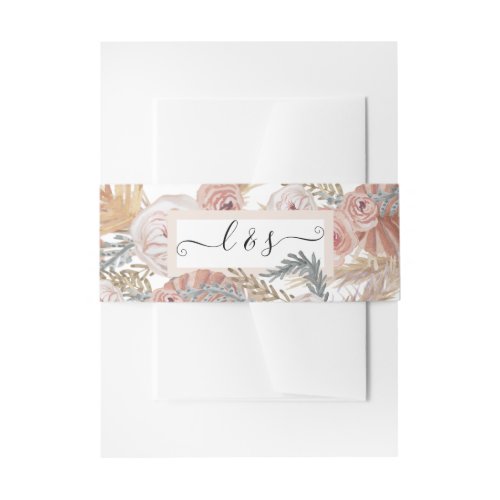 BOHO Muted Floral Pampas Grass Watercolor Greenery Invitation Belly Band