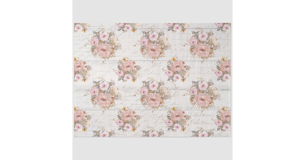 BOHO Muted Floral Script Ephemera Wood Decoupage T Tissue Paper | Zazzle