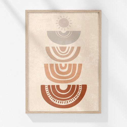 Boho Muted Neutral Abstract Sun and Shapes Art Poster