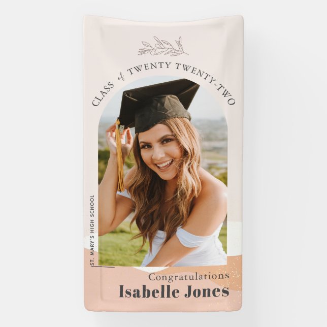 Boho Muted Pink Desert Arch Photo Graduation Banner (Vertical)