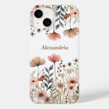 Boho Muted Pink Watercolor Wildflowers