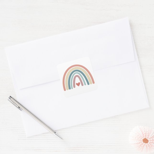 Boho, muted rainbow, baby shower, 1st birthday square sticker (Envelope)