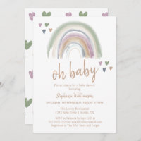 Boho  Muted Rainbow Baby Shower  Invitation