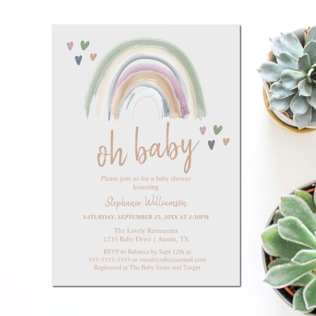  Boho  Muted Rainbow Baby Shower  Invitation (Creator Uploaded)