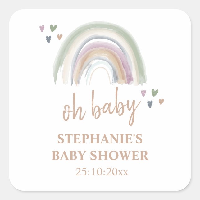  Boho  Muted Rainbow Baby Shower Thank you Square Sticker (Front)