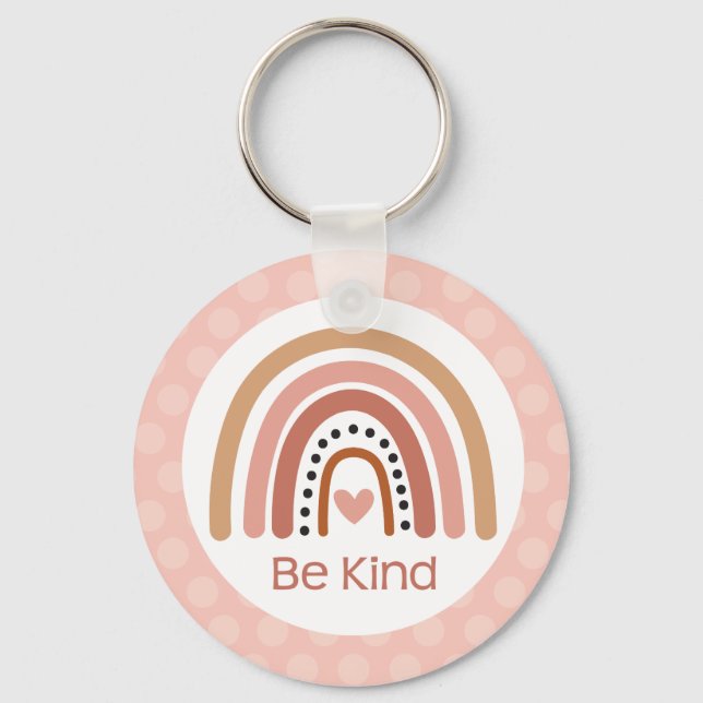 Boho Muted Rainbow Be Kind Inspirational Quote Keychain (Front)