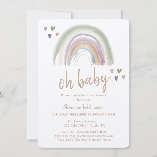  Boho  Muted Rainbow Kraft Paper Baby Shower  Invitation (Front)