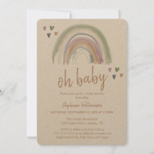 Boho Muted Rainbow Kraft Paper Baby Shower Invitation