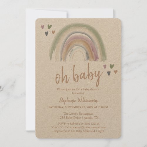  Boho  Muted Rainbow Kraft Paper Baby Shower  Invitation