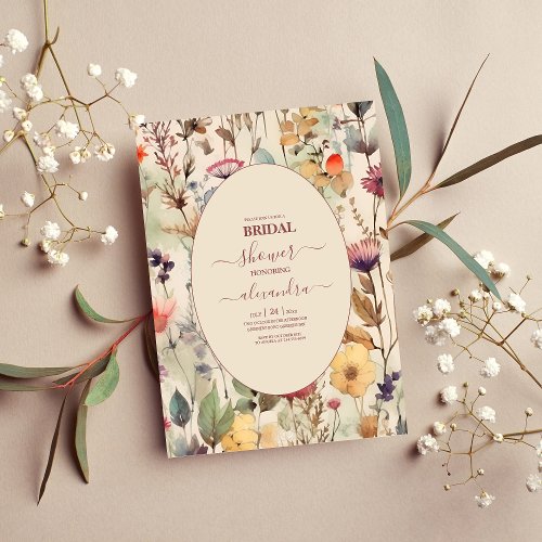 Boho Muted Tones Wildflowers Bridal Shower Invitation