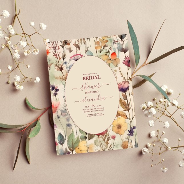 Boho Muted Tones Wildflowers Bridal Shower Invitation (Creator Uploaded)