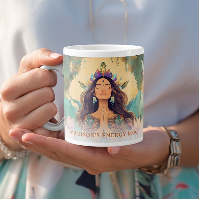 Boho Mystic Energy Spiritual Woman Custom Giant Coffee Mug (Boho Mystic Energy Spiritual Woman Custom Giant Coffee Mug with your Name or Message)