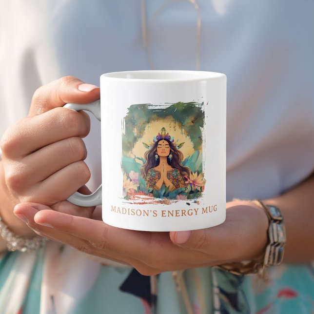 Boho Mystic Energy Spiritual Woman Custom Giant Coffee Mug (Boho Mystic Energy Spiritual Woman Custom Giant Coffee Mug with your Name  or Message)