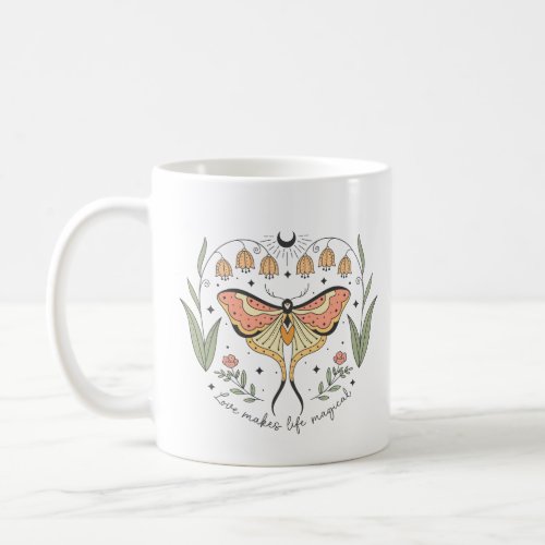 Boho Mystic Moths Love Makes Life Magical  Coffee Mug