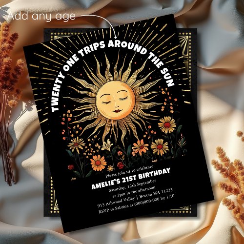Boho Mystical Sun 21st Birthday Invitation