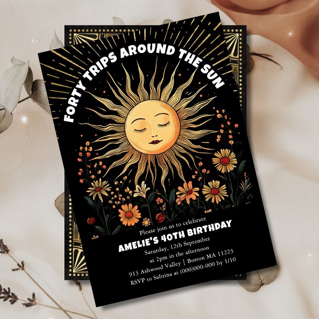 Boho Mystical Sun 40th Birthday Invitation (Creator Uploaded)
