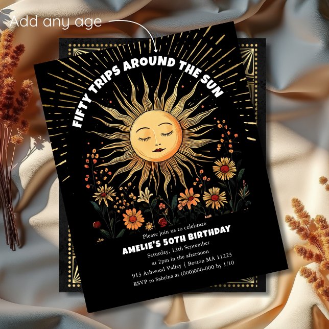 Boho Mystical Sun 50th Birthday Invitation (Creator Uploaded)