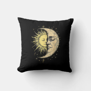 Boho Mystical Sun And Moon Aesthetic Vintage Throw Pillow