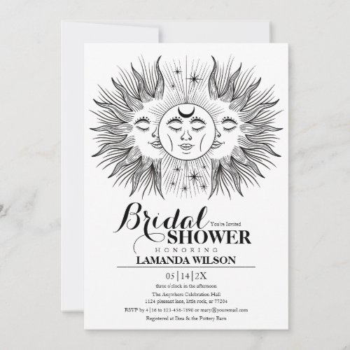 Boho Mystical Sun  Moon Celestial Bridal Shower Invitation