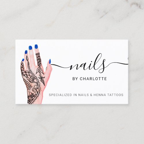 Boho nails blue henna tattoos illustration business card