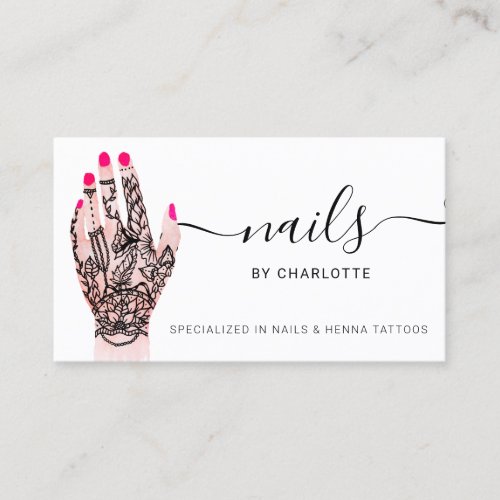 Boho nails technician henna tattoos illustration business card