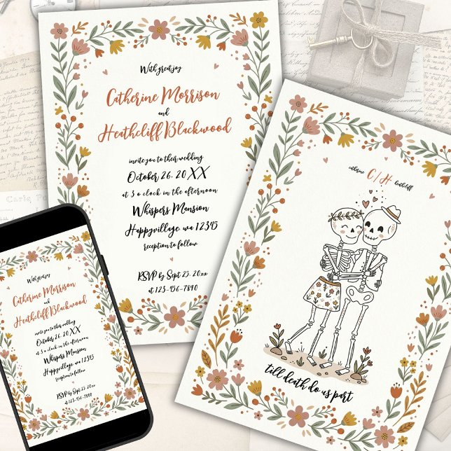 Boho Naive Art Style Skeleton Wedding Invitation (Creator Uploaded)