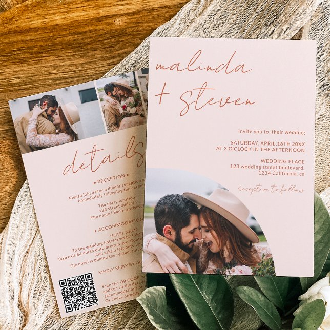 Boho Names script arch 4 photo all in one wedding Invitation (Creator Uploaded)