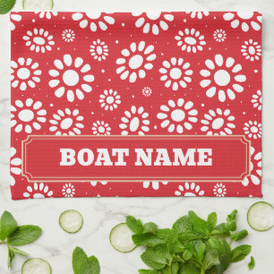Boho Narrowboat Canal Boat Barge Name Red Kitchen Towel