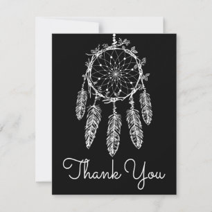 Boho Native American Black White Dream Catcher Thank You Card