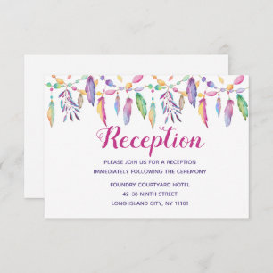 Boho Native American Purple Feather Indian Wedding Invitation