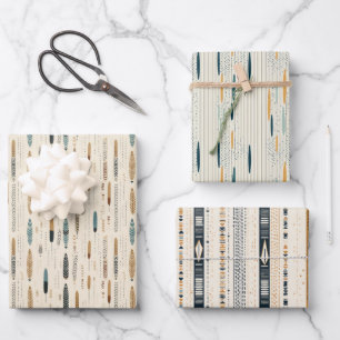 Boho native ethnic navy rusty terracotta stripes wrapping paper sheets