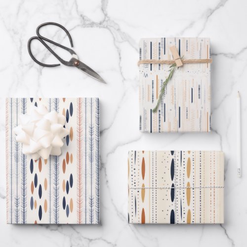 Boho native ethnic navy rusty terracotta stripes wrapping paper sheets