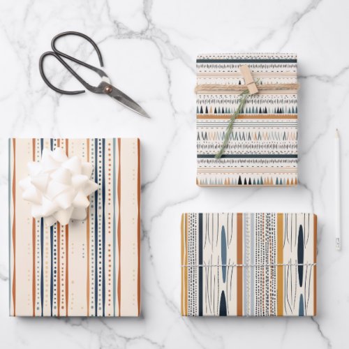 Boho native ethnic navy rusty terracotta stripes wrapping paper sheets