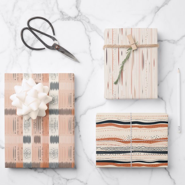 Boho native ethnic navy rusty terracotta stripes wrapping paper sheets (Front)