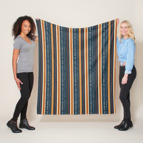 Boho native ethnic navy terracotta ivory stripes fleece blanket