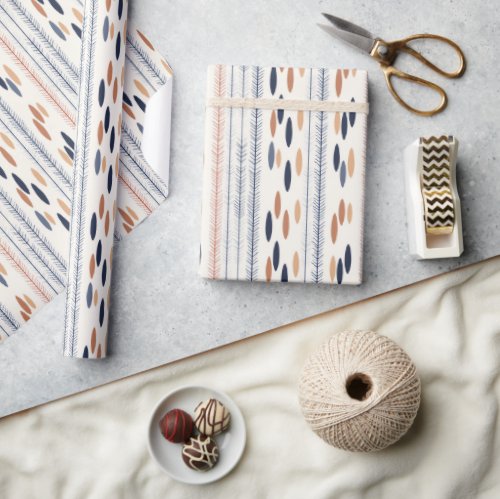 Boho native ornaments navy terracotta ivory ethnic wrapping paper