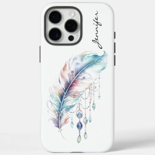 Boho Native Spirit Watercolor Feather iPhone 16 Pro Max Case