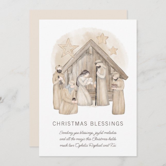 Boho Nativity Stable Scene Holiday Card (Front/Back)