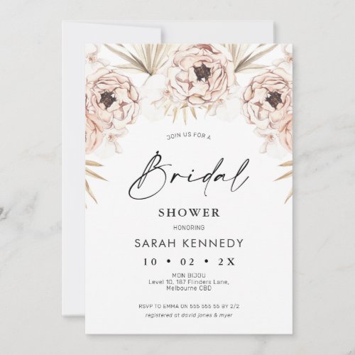 Boho Natural Tones Rustic Floral Bridal Shower Invitation