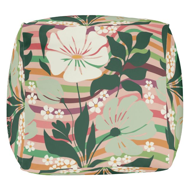 Boho nature lovers floral pattern pouf (Bottom)